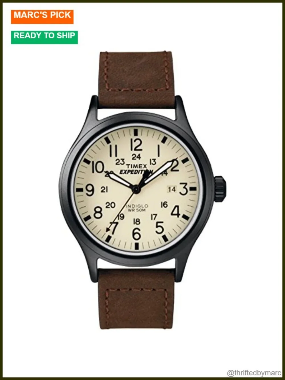 40mm Analog Wrist Watch with Genuine Leather Strap